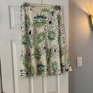 Valerie Stevens Floral A-Line Skirt - Cream, Green, and Blue